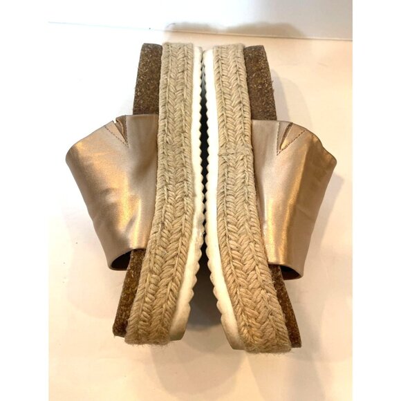 Report Metallic Bronze Jute Wrapped Platform Slides White Rubber Sole Size 8 - Picture 8 of 11
